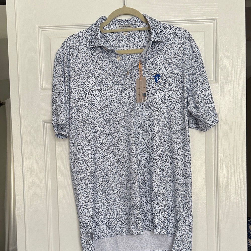 Peter Millar White and Blue Pattern Polo